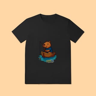 Nome do produto Camiseta T-shirt Adulto Unissex Capivara Pescando – 100% Algodão | Estampa Exclusiva e Divertida