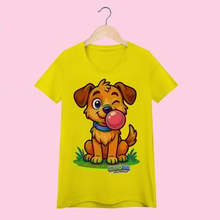 Nome do produto Camiseta Baby Long Adulto Feminina Cachorro – 100% Algodão | Coleção Reino Animal do Caioba