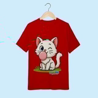 Nome do produto Camiseta Juvenil (10 a 14 anos) Gatinho Branco – 100% Algodão | Coleção Reino Animal do Caioba