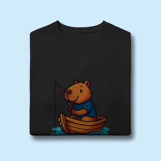 Nome do produto Camiseta Juvenil Capivara Pescando – 100% Algodão | Estampa Divertida e Exclusiva