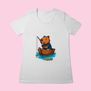 Nome do produto Camiseta Feminina Capivara Pescando – 100% Algodão | Estampa Divertida e Exclusiva