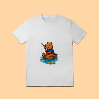 Nome do produto Camiseta T-shirt Adulto Unissex Capivara Pescando – 100% Algodão | Estampa Exclusiva e Divertida