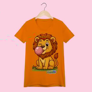 Nome do produto Camiseta Baby Long Feminina Leão – 100% Algodão | Coleção Reino Animal do Caioba