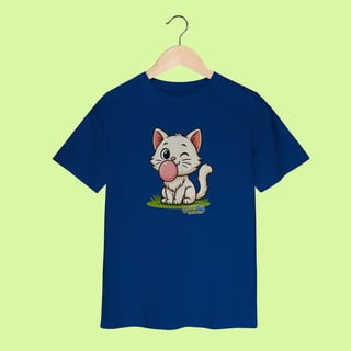 Nome do produto Camiseta Infantil (2 a 8 anos) Gatinho Branco – 100% Algodão | Coleção Reino Animal do Caioba