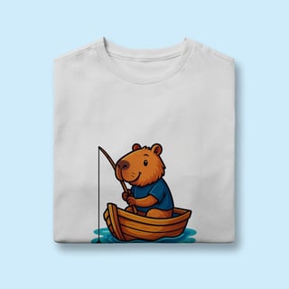 Nome do produto Camiseta Juvenil Capivara Pescando – 100% Algodão | Estampa Divertida e Exclusiva