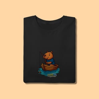 Nome do produto Camiseta T-shirt Adulto Unissex Capivara Pescando – 100% Algodão | Estampa Exclusiva e Divertida