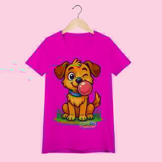 Nome do produto Camiseta Baby Long Adulto Feminina Cachorro – 100% Algodão | Coleção Reino Animal do Caioba