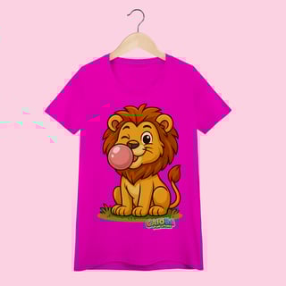 Nome do produto Camiseta Baby Long Feminina Leão – 100% Algodão | Coleção Reino Animal do Caioba