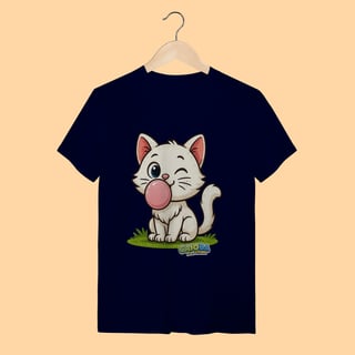Nome do produto Camiseta T-shirt Adulto Unissex Gatinho Branco – 100% Algodão | Coleção Reino Animal do Caioba