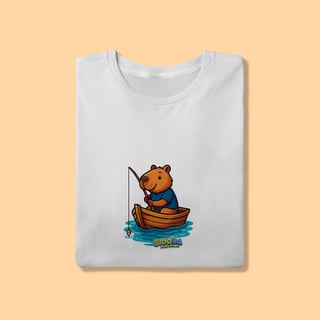 Nome do produto Camiseta T-shirt Adulto Unissex Capivara Pescando – 100% Algodão | Estampa Exclusiva e Divertida