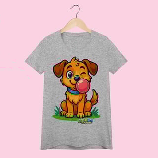 Nome do produto Camiseta Baby Long Adulto Feminina Cachorro – 100% Algodão | Coleção Reino Animal do Caioba