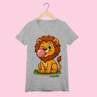 Nome do produto Camiseta Baby Long Feminina Leão – 100% Algodão | Coleção Reino Animal do Caioba