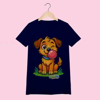 Nome do produto Camiseta Baby Long Adulto Feminina Cachorro – 100% Algodão | Coleção Reino Animal do Caioba