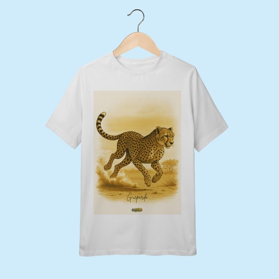 Camiseta Juvenil (10 a 14 anos) Guepardo – 100% Algodão | Coleção Fauna