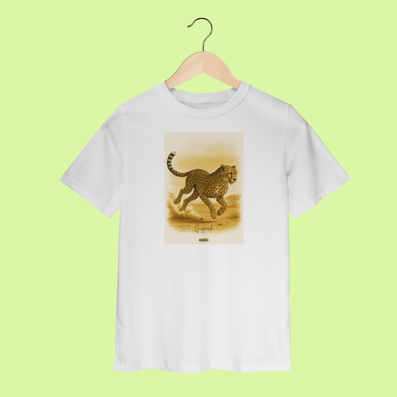 Camiseta Infantil (2 a 8 anos) Guepardo – 100% Algodão | Coleção Fauna