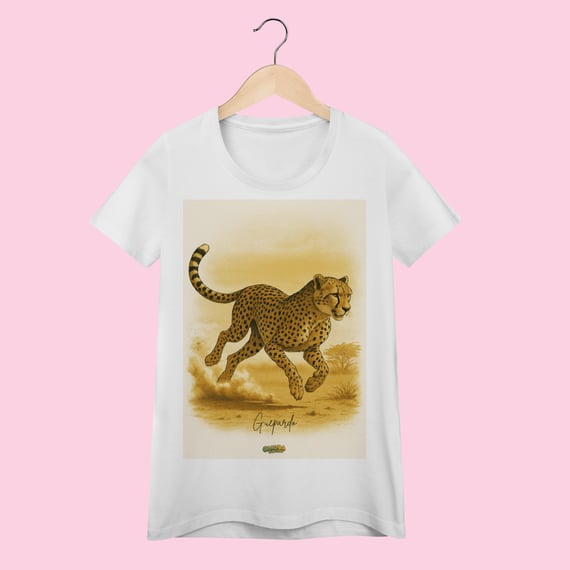 Camiseta Baby Long Feminina Guepardo – 100% Algodão | Coleção Fauna