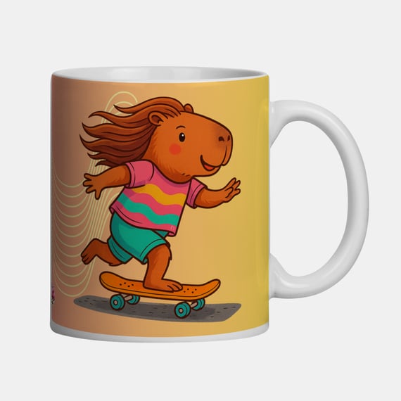 Caneca Capy Vibes Only Capivara de Skate Menina – Porcelana 325 ml | Caioba Fun Store