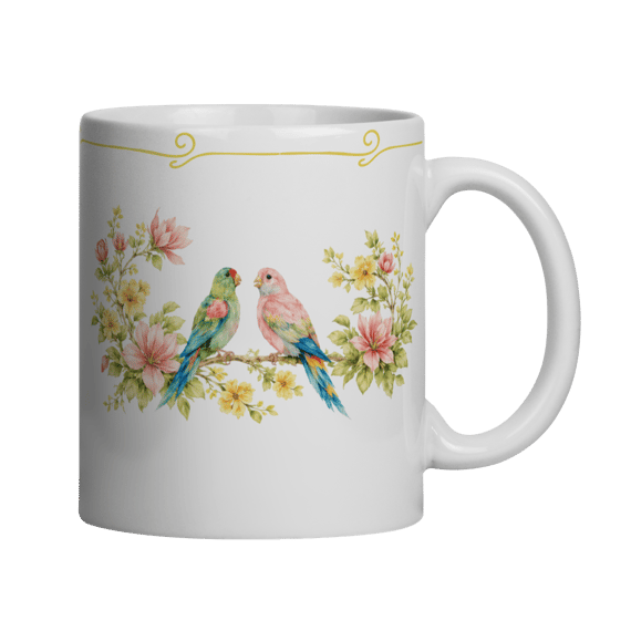 Caneca pássaros floral