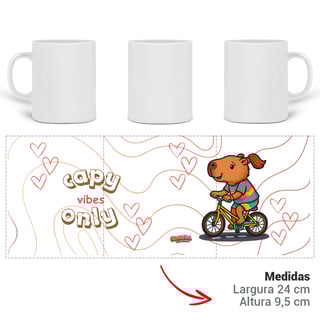 Nome do produto Caneca Capy Vibes Only Capivara Bike Menina – Porcelana 325 ml | Caioba Fun Store