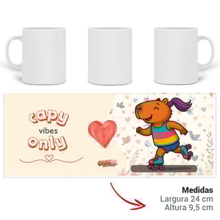 Nome do produto Caneca Capy Vibes Only Capivara de Patins Menina – Porcelana 325 ml | Caioba Fun Store