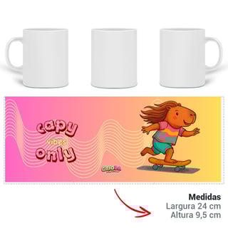 Nome do produto Caneca Capy Vibes Only Capivara de Skate Menina – Porcelana 325 ml | Caioba Fun Store