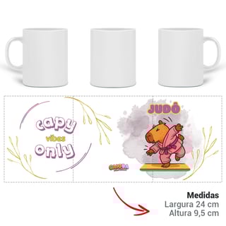 Nome do produto Caneca Capy Vibes Only Capivara Judô Menina – Porcelana 325 ml | Caioba Fun Store