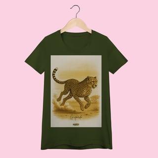 Nome do produto Camiseta Baby Long Feminina Guepardo – 100% Algodão | Coleção Fauna