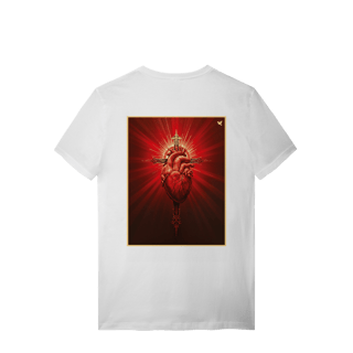 Nome do produto Sagrado Coração e Cruz - T-Shirt Quality (costas)