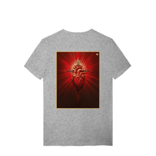 Nome do produto Sagrado Coração e Cruz - T-Shirt Quality (costas)