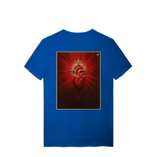 Nome do produto Sagrado Coração e Cruz - T-Shirt Quality (costas)