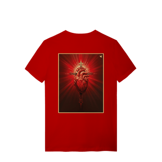 Nome do produto Sagrado Coração e Cruz - T-Shirt Quality (costas)