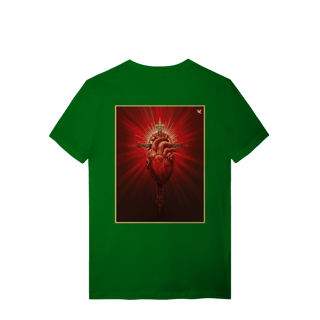 Nome do produto Sagrado Coração e Cruz - T-Shirt Quality (costas)