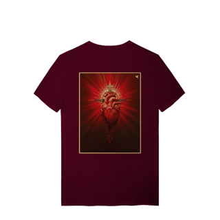 Nome do produto Sagrado Coração e Cruz - T-Shirt Quality (costas)