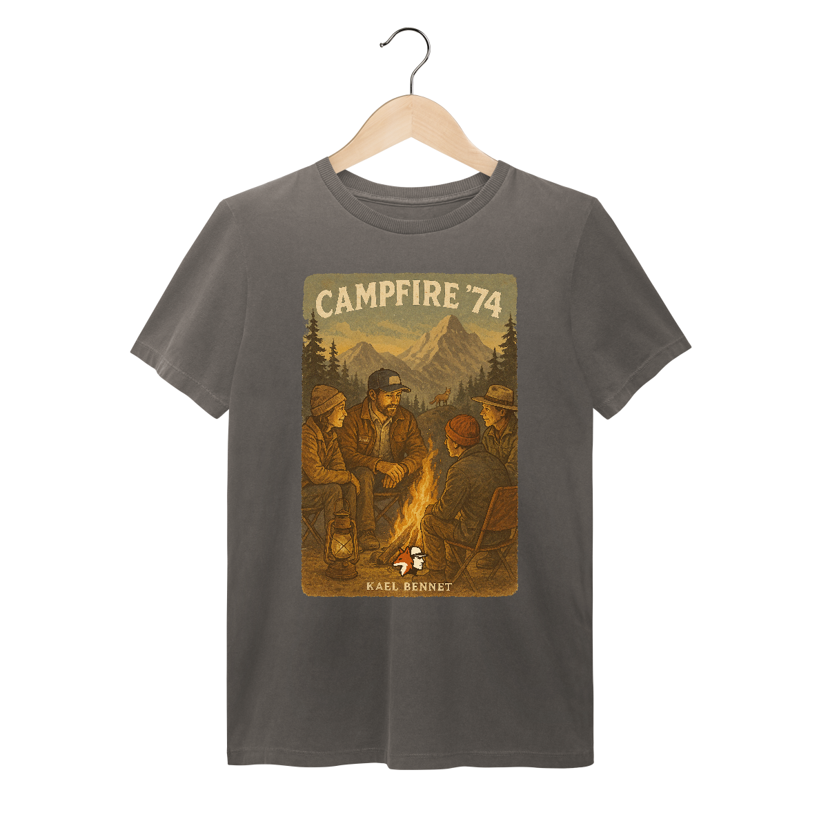 Nome do produto: Camiseta Estonada Vintage Fogueira “Campfire ’74” | Acampamento, Montanha & Aventura