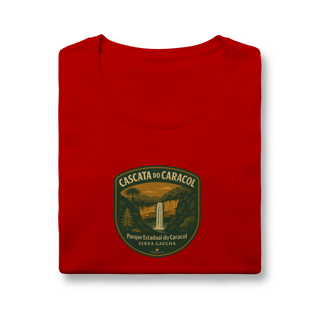 Nome do produto Camiseta Feminina Cascata do Caracol Aventureira | Serra Gaúcha