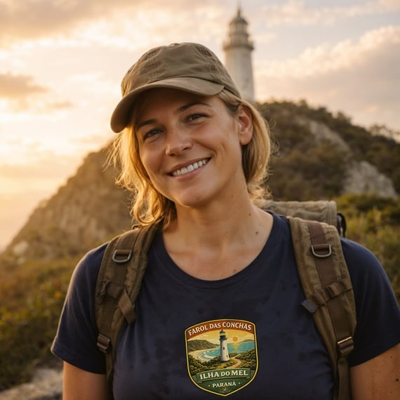 Camiseta Feminina Ilha do Mel | Farol das Conchas - Paraná