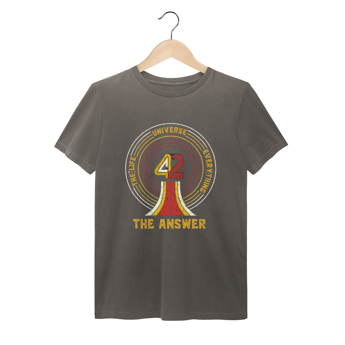 Camiseta Estonada 42 The Answer Cinza-Chumbo - Estampa Retrô Guia do Mochileiro