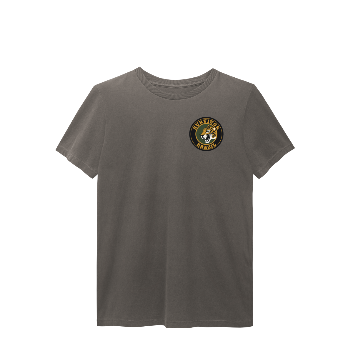 Camiseta Estonada Sobrevivente Brazil Cinza-Chumbo - Selo Onça-Pintada Militar