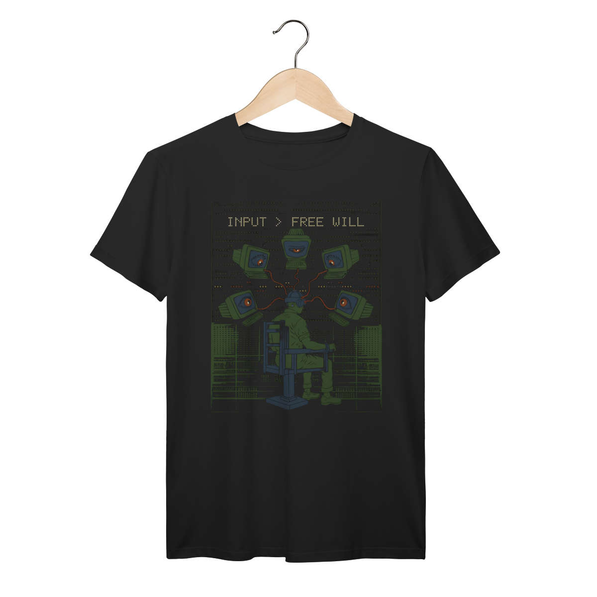 Camiseta Free Will - Crítica Cyberpunk ao Controle das Telas