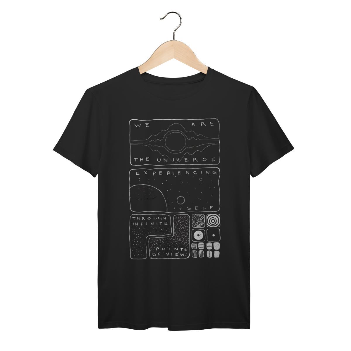 Camiseta All Universe Azul-Marinho - Composição Filosófica Cósmica