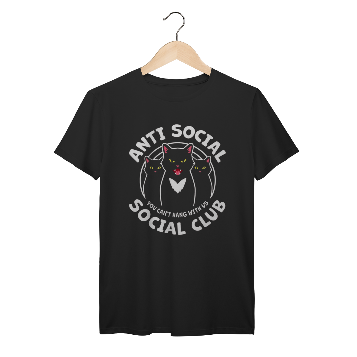 Camiseta Anti Social Club Preta - Estampa Trio de Gatos Selvagens