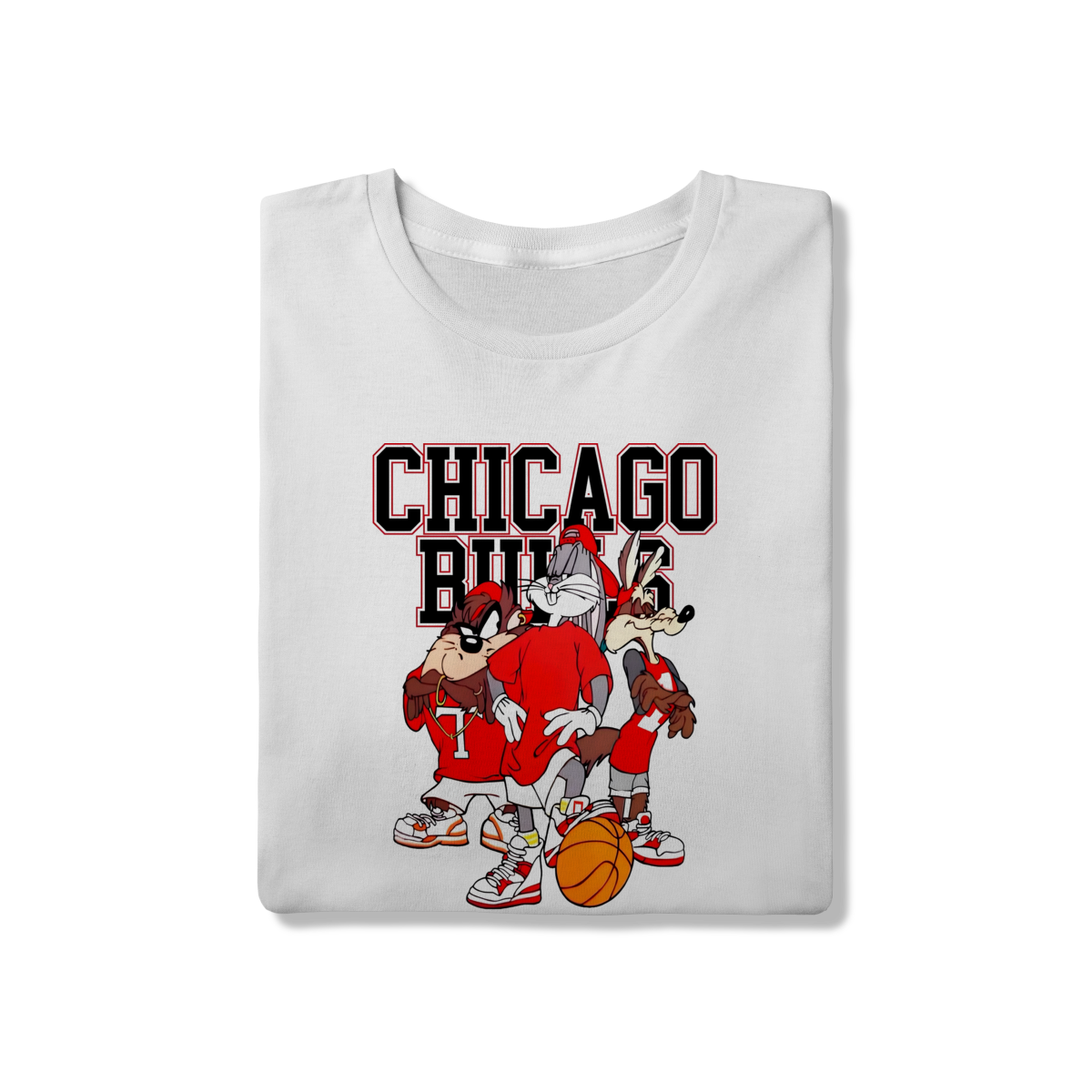 Nome do produto: Camiseta Basquete Bulls e Looney Tunes  Trio Clássico NBA: Bugs, Taz e Coiote