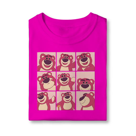 Camiseta: Urso Lotso: Mood Board Rosa Choque