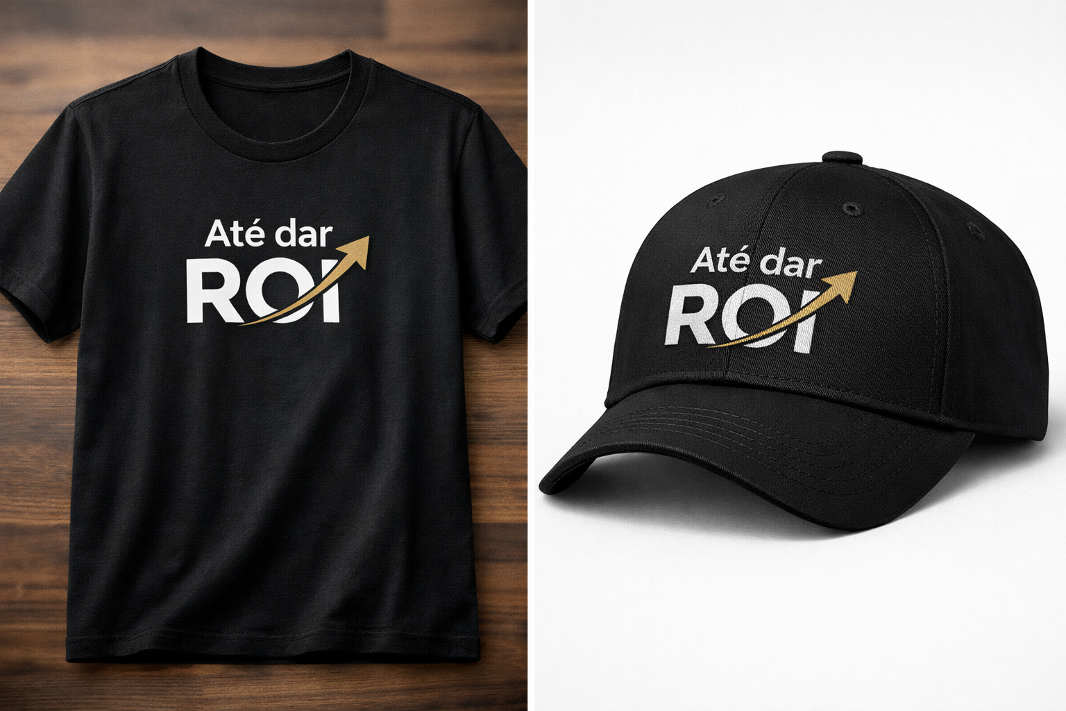 Kit Camiseta e Boné Pretos Até Dar ROI