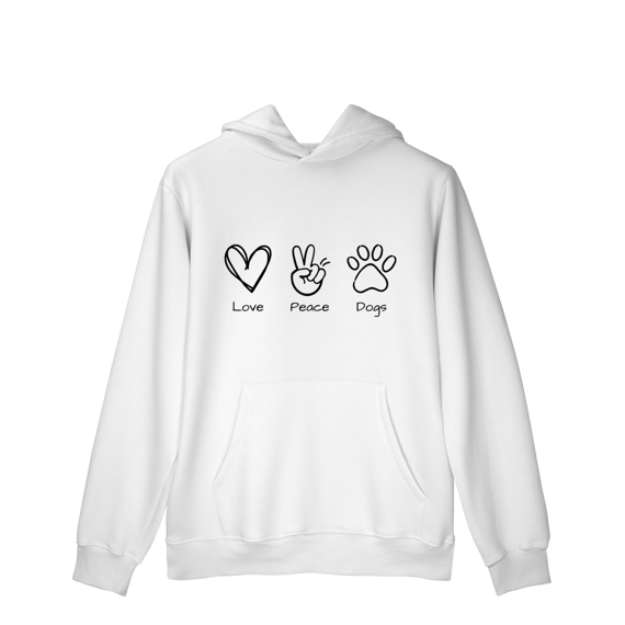 Moletom Prime Canguru - Love, Peace, Dogs