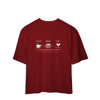 Nome do produto Camiseta Oversized - Coffee + Book + Dog = Happyness