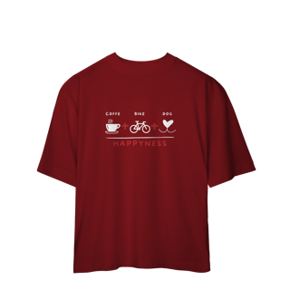 Nome do produto Camiseta Oversized - Coffee + Bike + Dog = Happyness