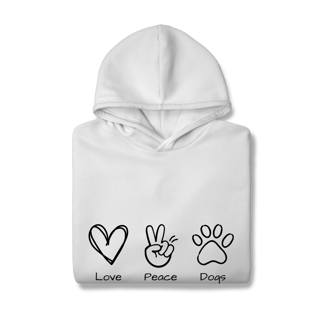 Nome do produto Moletom Prime Canguru - Love, Peace, Dogs