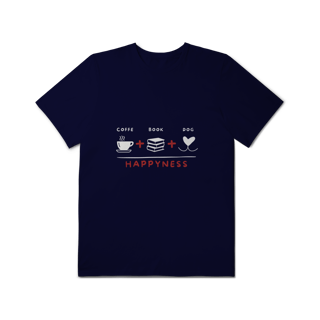 Nome do produto T-Shirt Plus Size - Coffee + Book + Dog = Happyness