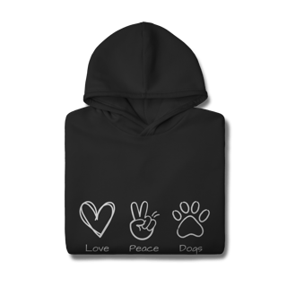 Nome do produto Moletom Prime Canguru - Love, Peace, Dogs